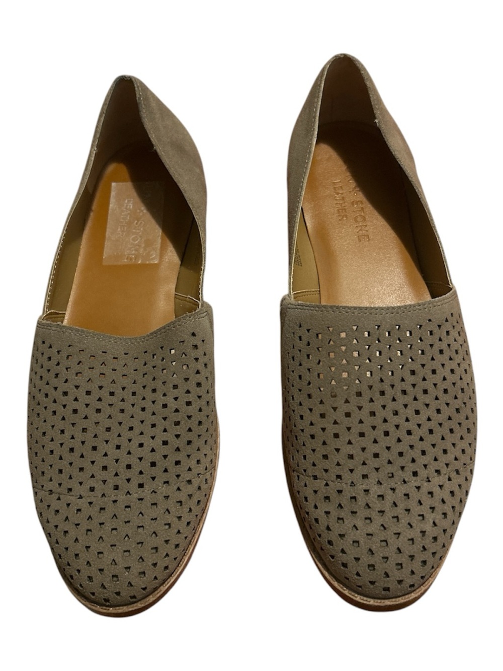 Sun + Stone Taupe Perforated Suede Slip-Ons